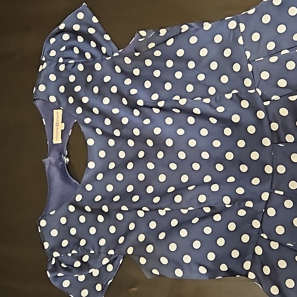 Altar'd State blue polkadot dress with circular back opening amf high neckline - Picture 2 of 7